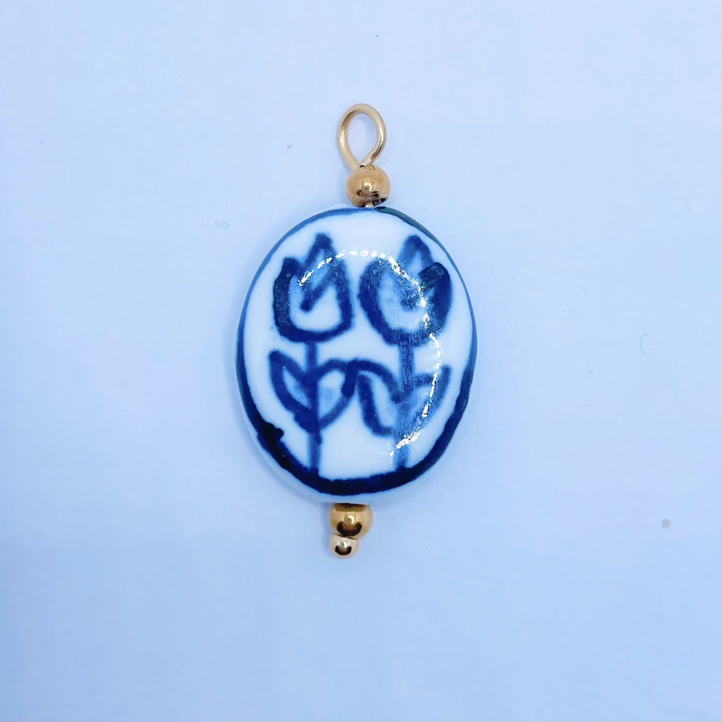 China Blue Flower Charm-Oval